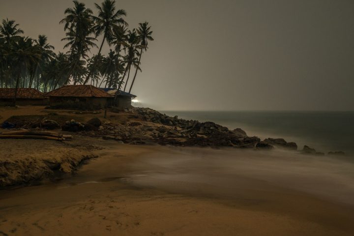 Fishing village at night at Varkala beach