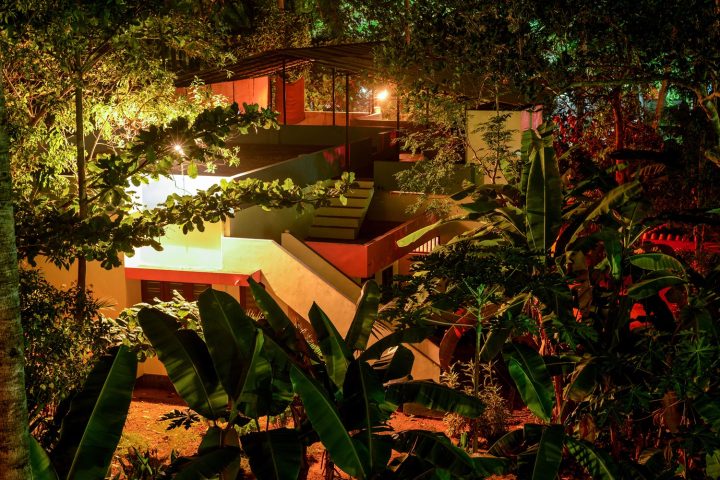 sharanagati yogahaus, with second yoga platform at night